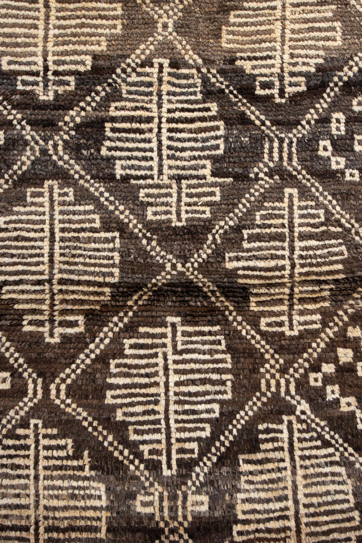 3' x 5' one-of-a-kind handmade vintage Moroccan small size rug. Color palette: brown, ivory, taupe, charcoal, beige, gray
