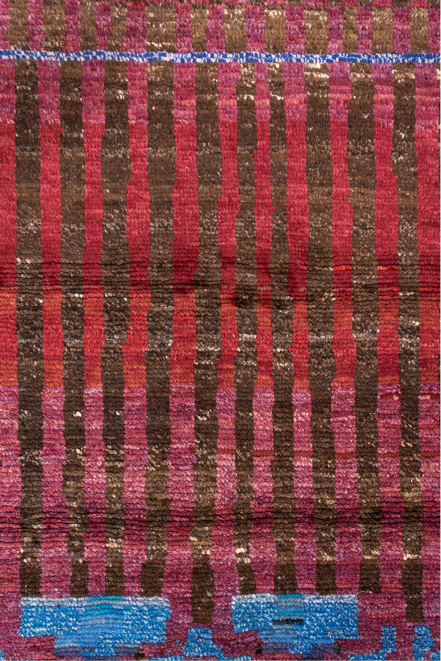 3' x 5' one-of-a-kind handmade vintage Moroccan small size rug. Color palette: blue, brown, gainsboro, gray, light blue