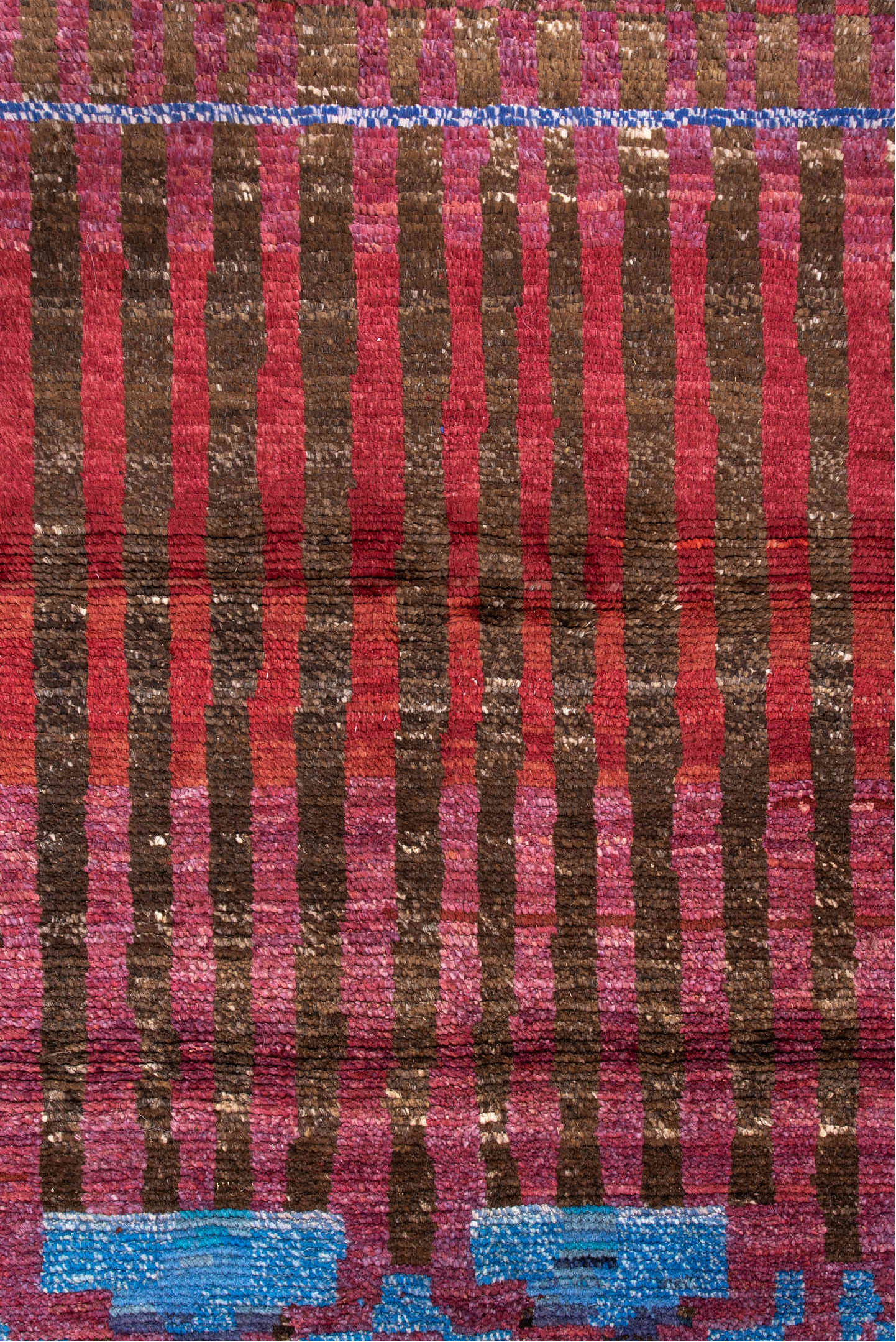 3' x 5' one-of-a-kind handmade vintage Moroccan small size rug. Color palette: blue, brown, gainsboro, gray, light blue