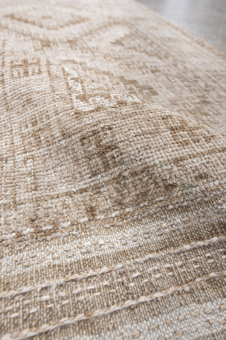 2' x 3' one-of-a-kind handmade antique Belouch small size rug. Color palette: ivory, taupe, beige, camel, gray
