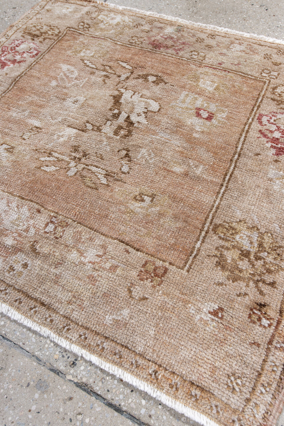 2' x 2' one-of-a-kind handmade vintage Anatol small size rug. Color palette: antiquewhite, brown, gray, light gray