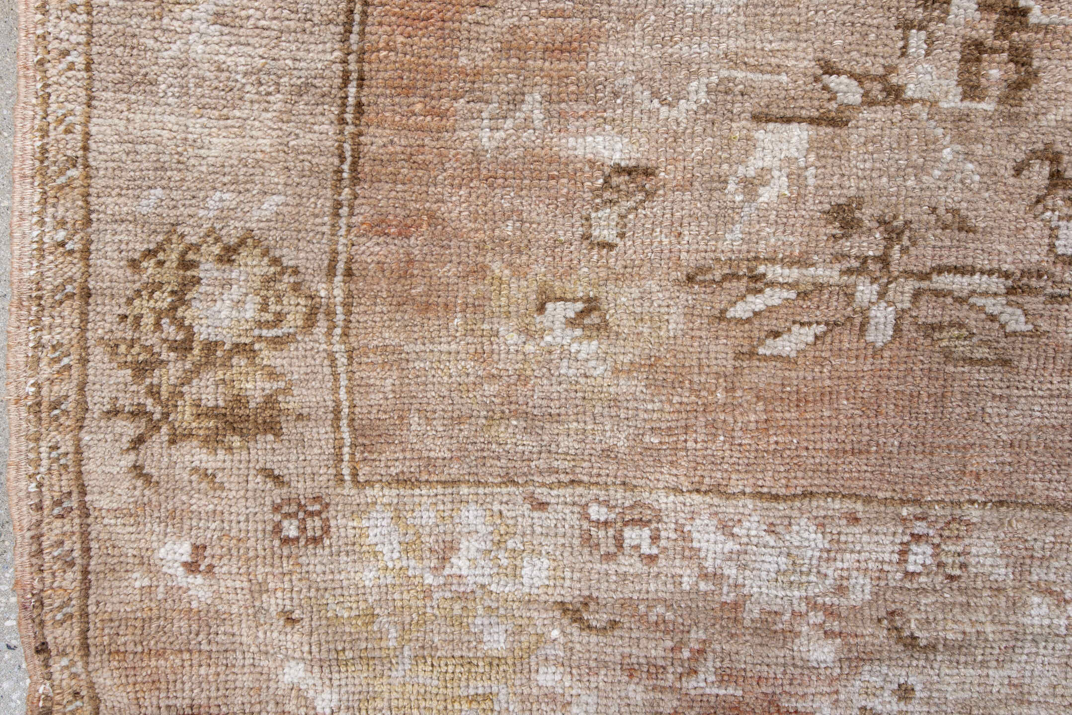 2' x 2' one-of-a-kind handmade vintage Anatol small size rug. Color palette: antiquewhite, brown, gray, light gray