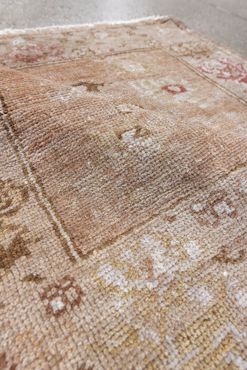 2' x 2' one-of-a-kind handmade vintage Anatol small size rug. Color palette: antiquewhite, brown, gray, light gray