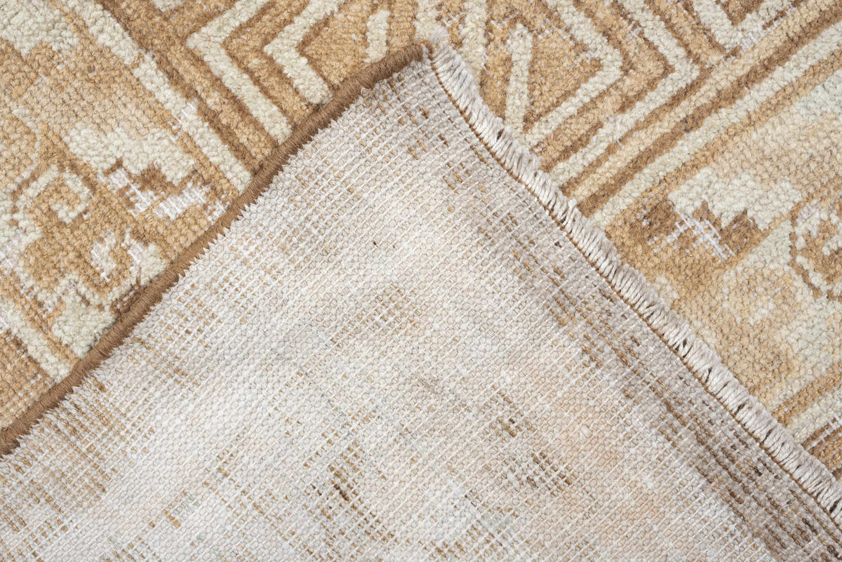 6' x 10' one-of-a-kind handmade antique Khotan large size rug. Color palette: camel, ivory, sand, taupe, beige, warm gray