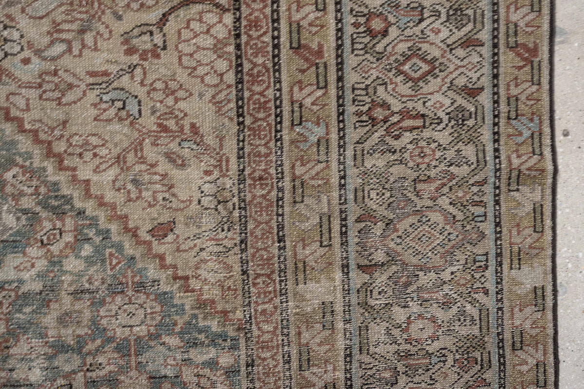 6' x 9' one-of-a-kind handmade antique Malayer large size rug. Color palette: blue gray, ivory, taupe, rust, sage, charcoal