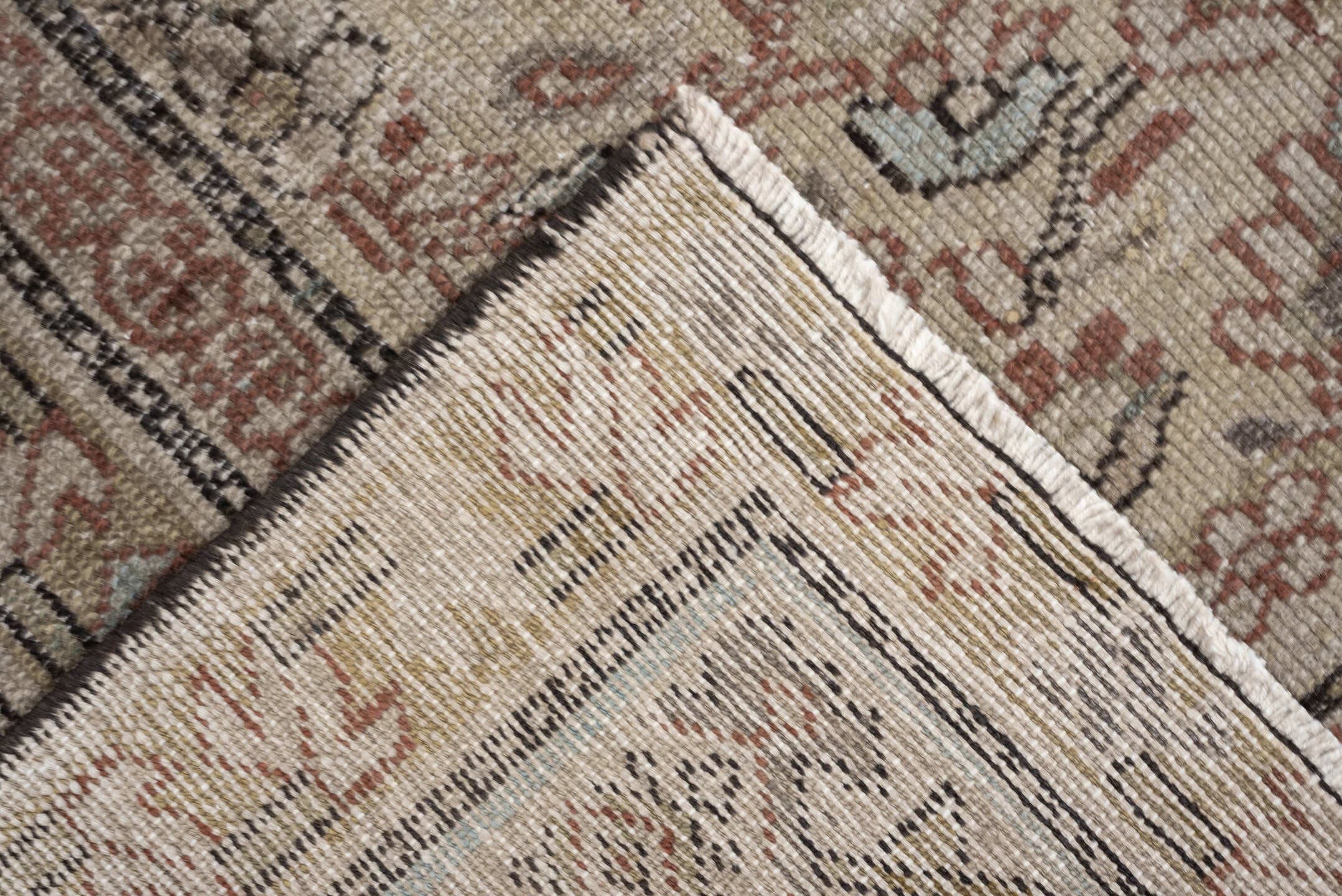 6' x 9' one-of-a-kind handmade antique Malayer large size rug. Color palette: blue gray, ivory, taupe, rust, sage, charcoal