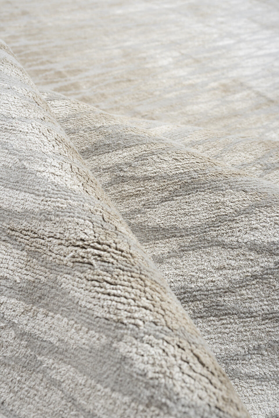 14' x 15' one-of-a-kind handmade antique Tibetan oversize rug. Color palette: ivory, pale gray, taupe, beige, light gray