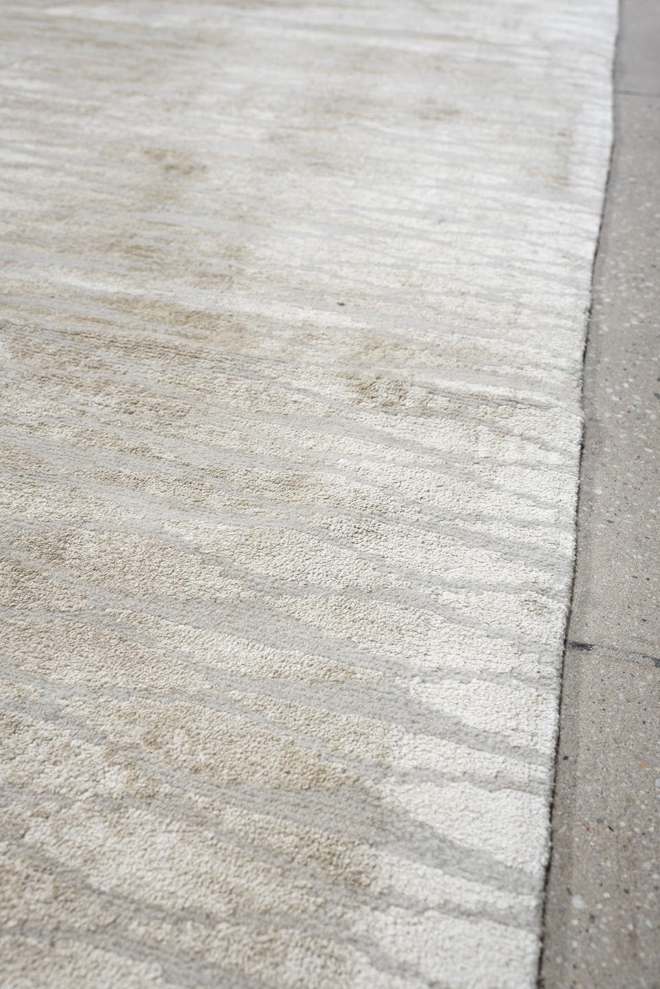 14' x 15' one-of-a-kind handmade antique Tibetan oversize rug. Color palette: ivory, pale gray, taupe, beige, light gray