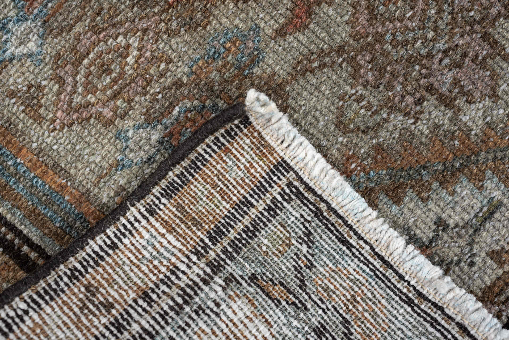 2' x 4' one-of-a-kind handmade antique Malayer small size rug. Color palette: ivory, taupe, camel, sky blue, brown