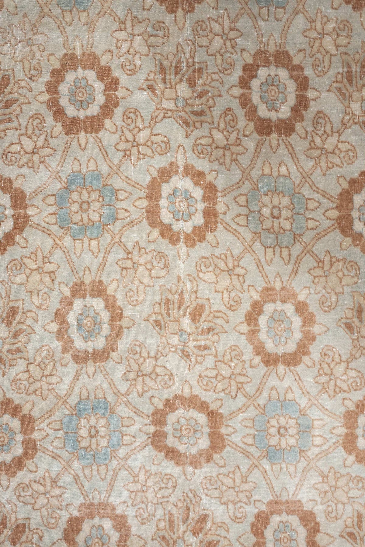 5' x 7' one-of-a-kind handmade antique Tabriz rug. Color palette: ivory, blush, pale blue, peach, beige, taupe, pink