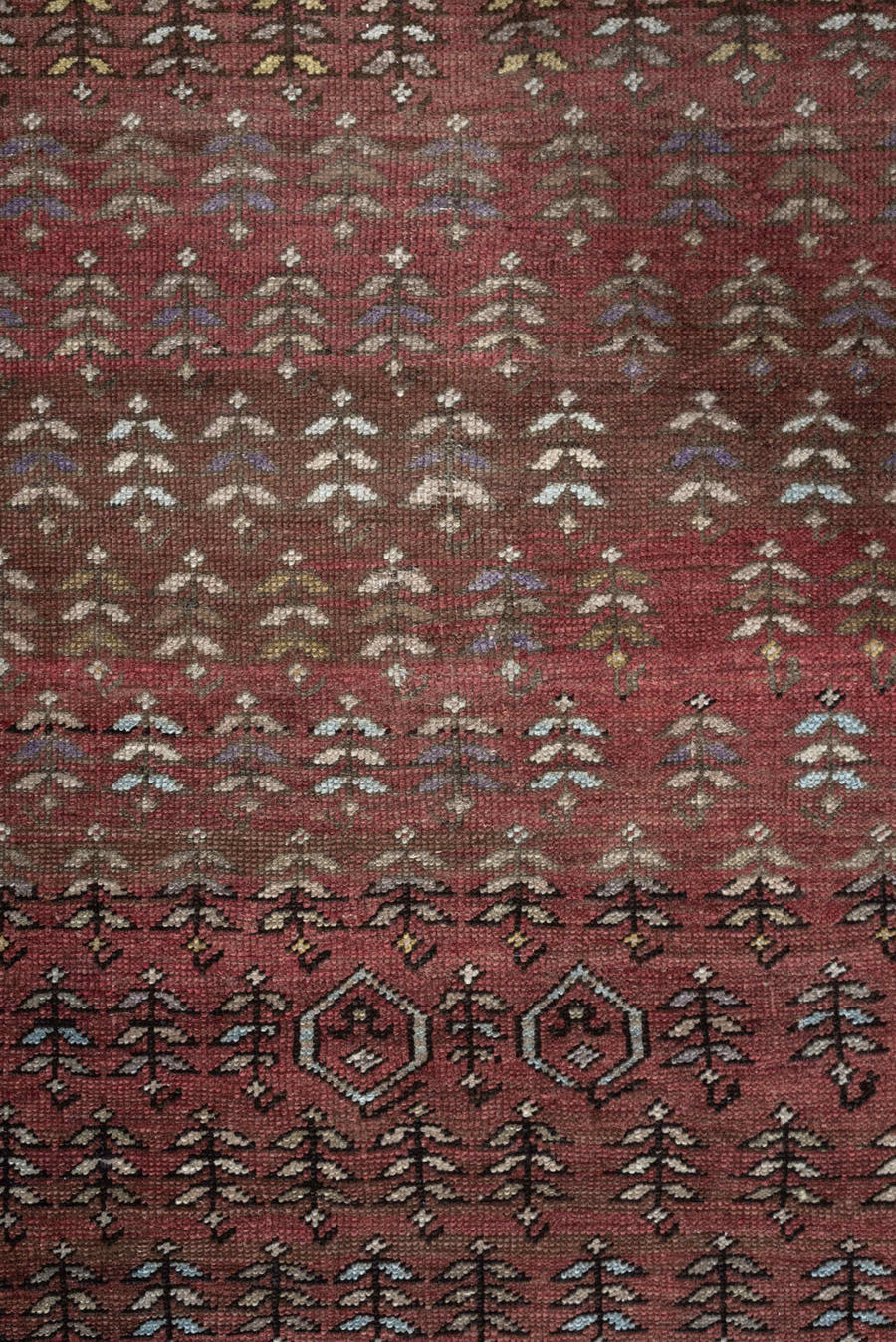 3' x 7' one-of-a-kind handmade antique NW Persian rug. Color palette: rose, terracotta, ivory, burgundy, taupe, olive, sage