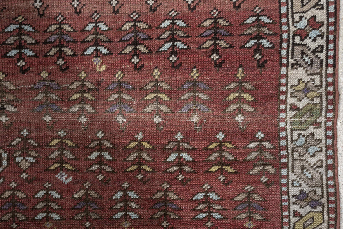 3' x 7' one-of-a-kind handmade antique NW Persian rug. Color palette: rose, terracotta, ivory, burgundy, taupe, olive, sage