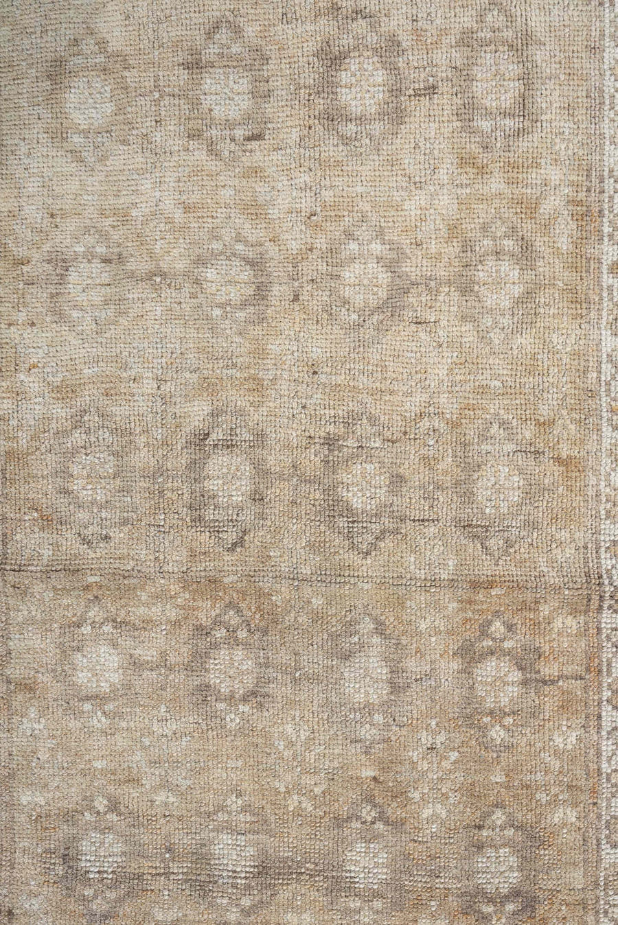 2' x 6' one-of-a-kind handmade antique Caucasian runner rug. Color palette: ivory, beige, taupe, brown, camel, gray