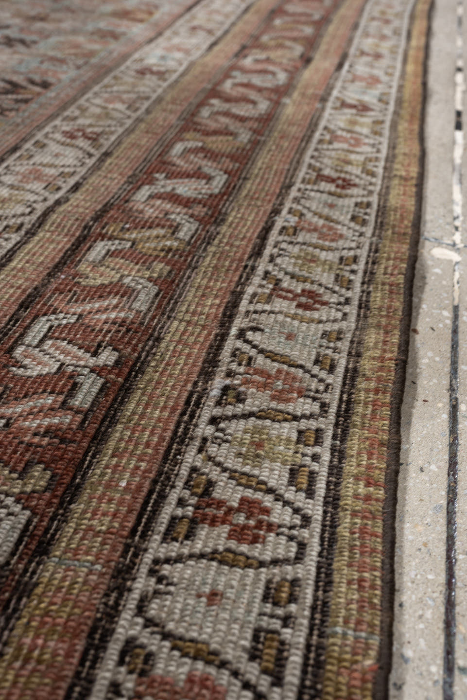 4' x 7' one-of-a-kind handmade antique Bidjar rug. Color palette: pale blue, rust, ivory, camel, taupe, brown, charcoal