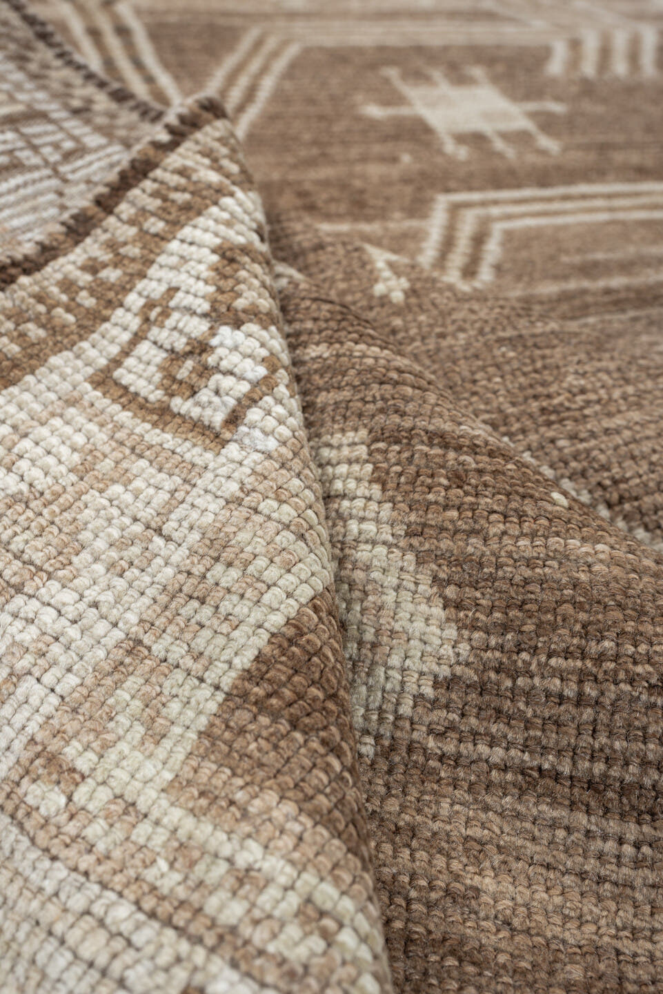 4' x 6' one-of-a-kind handmade antique Gabbeh small size rug. Color palette: camel, ivory, taupe, brown, charcoal, blue