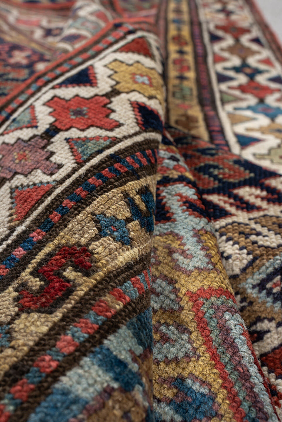 2' x 11' one-of-a-kind handmade antique NW Persian runner rug. Color palette: navy, ivory, rust, camel, terracotta