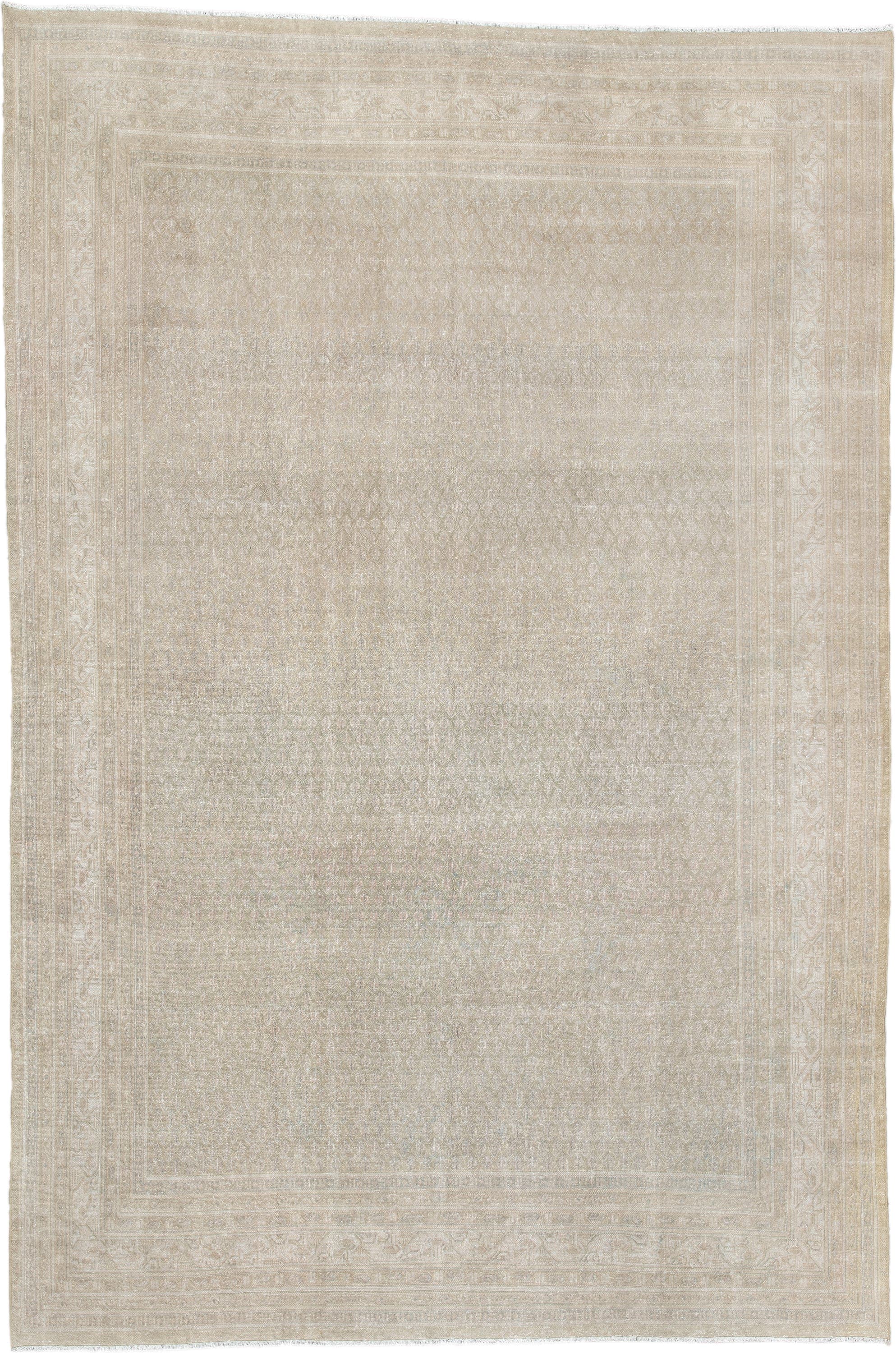 7' x 10' one-of-a-kind handmade antique Mir large size rug. Color palette: ivory, beige, sand, taupe, cream, light gray