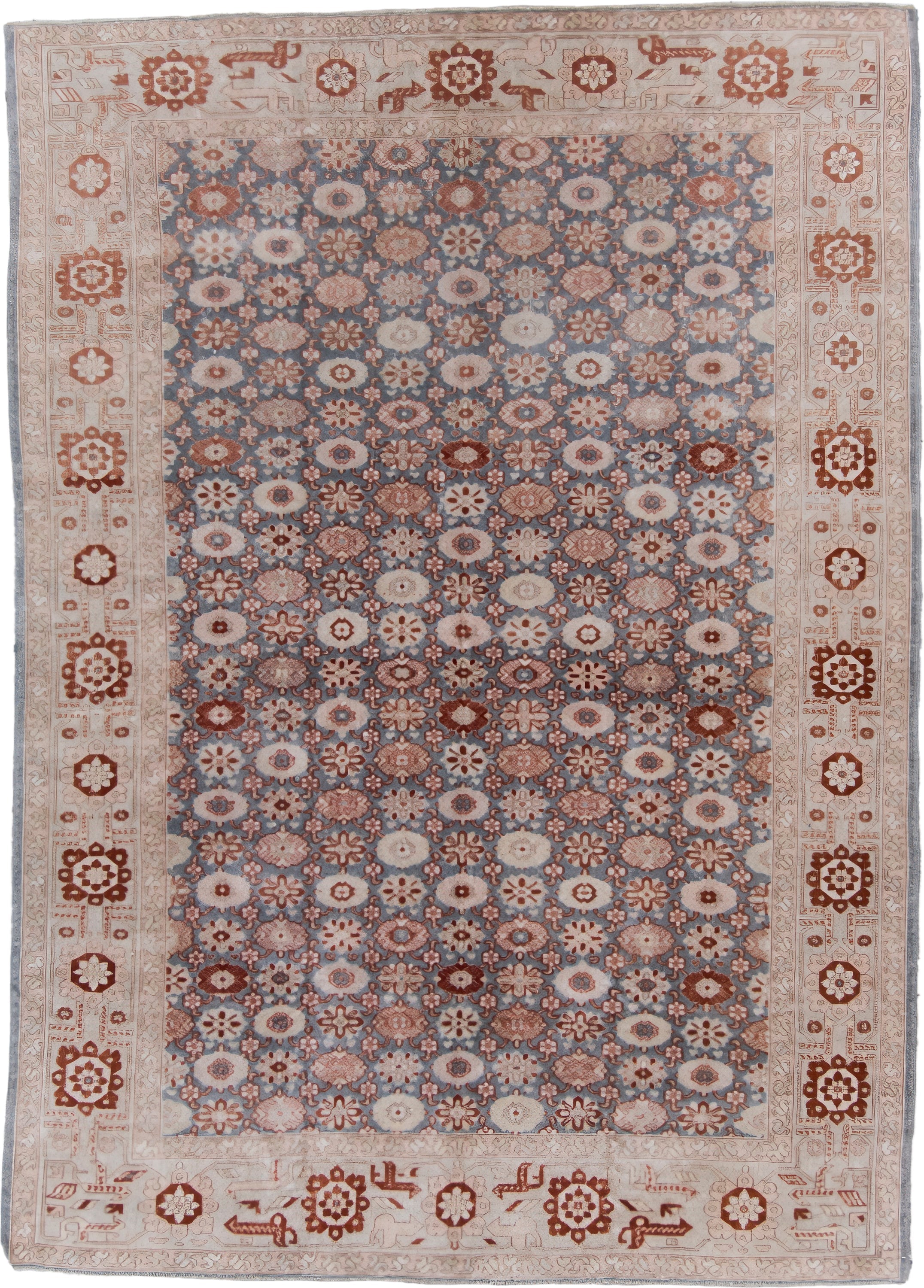 6' x 8' one-of-a-kind handmade vintage Anatolian medium size rug. Color palette: ivory, blue, rust, rose, taupe, camel