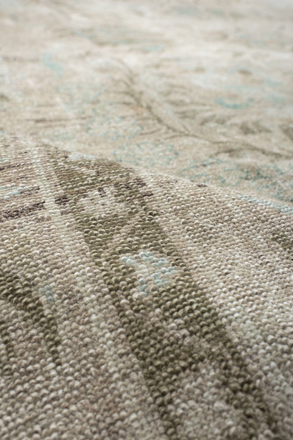 7' x 9' one-of-a-kind handmade vintage Hamadan rug. Color palette: ivory, taupe, sage, pale aqua, cream, beige, charcoal