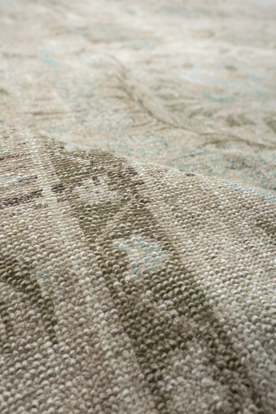 7' x 9' one-of-a-kind handmade vintage Hamadan rug. Color palette: ivory, taupe, sage, pale aqua, cream, beige, charcoal