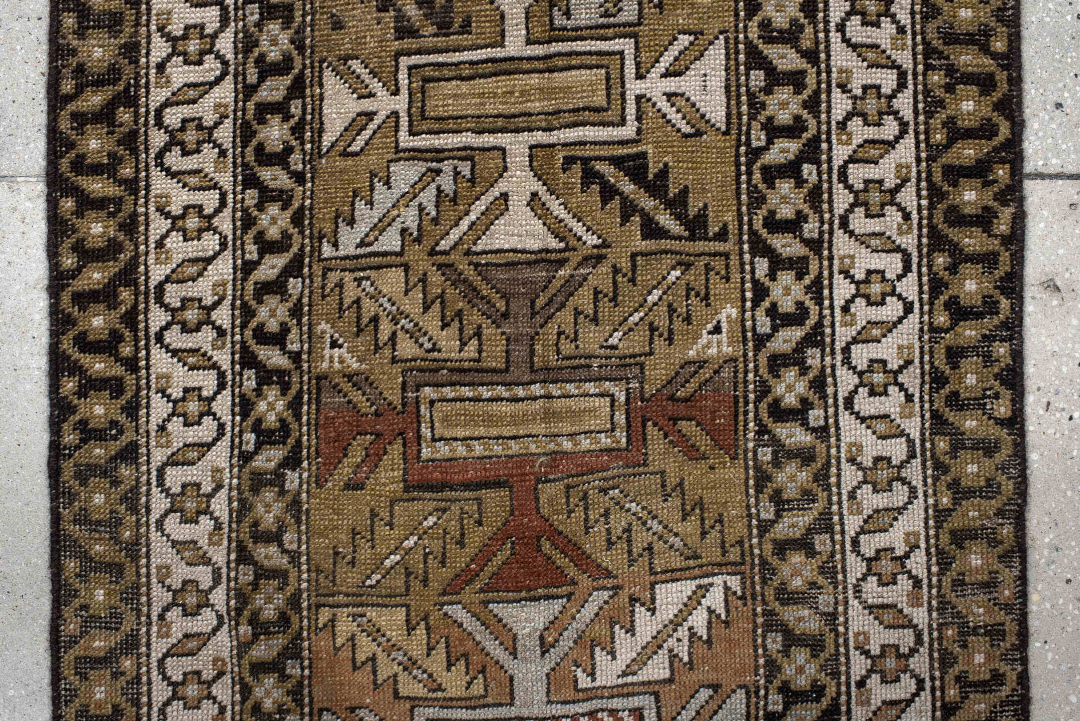 2' x 10' one-of-a-kind handmade vintage NW Persian runner rug. Color palette: black, brown, gray, light gray, linen