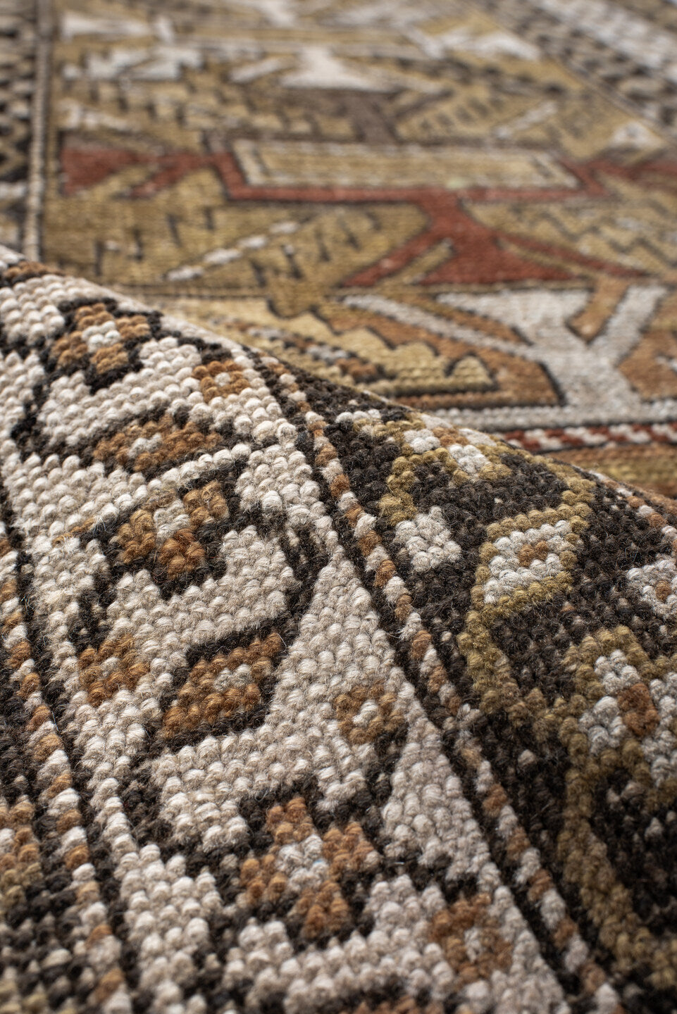 2' x 10' one-of-a-kind handmade vintage NW Persian runner rug. Color palette: black, brown, gray, light gray, linen