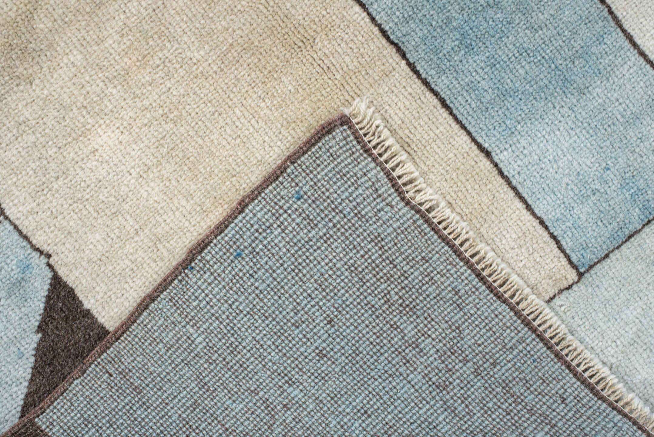 5' x 6' one-of-a-kind handmade vintage Art Deco rug. Color palette: antiquewhite, brown, dark gray, dim gray, gray