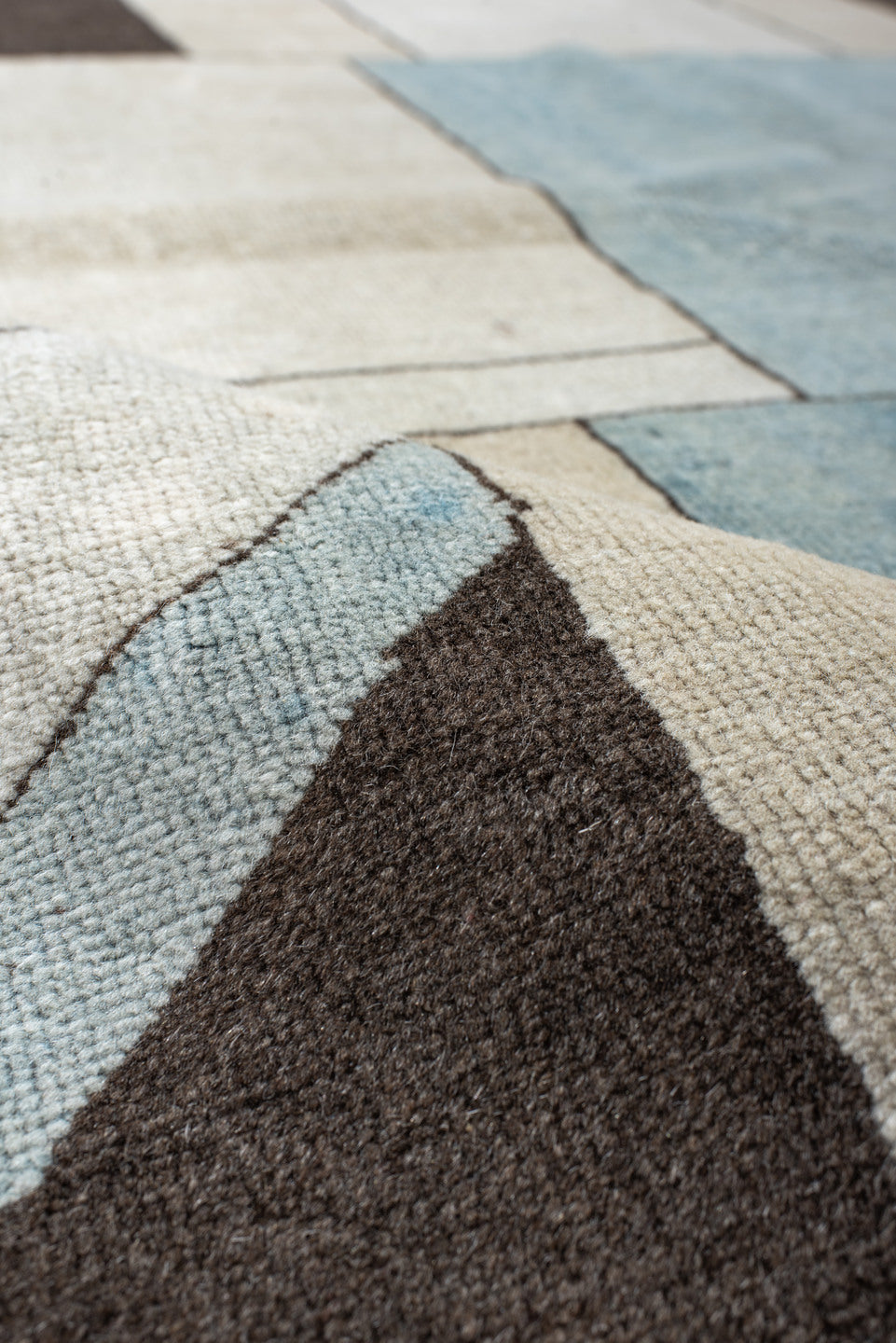 5' x 6' one-of-a-kind handmade vintage Art Deco rug. Color palette: antiquewhite, brown, dark gray, dim gray, gray