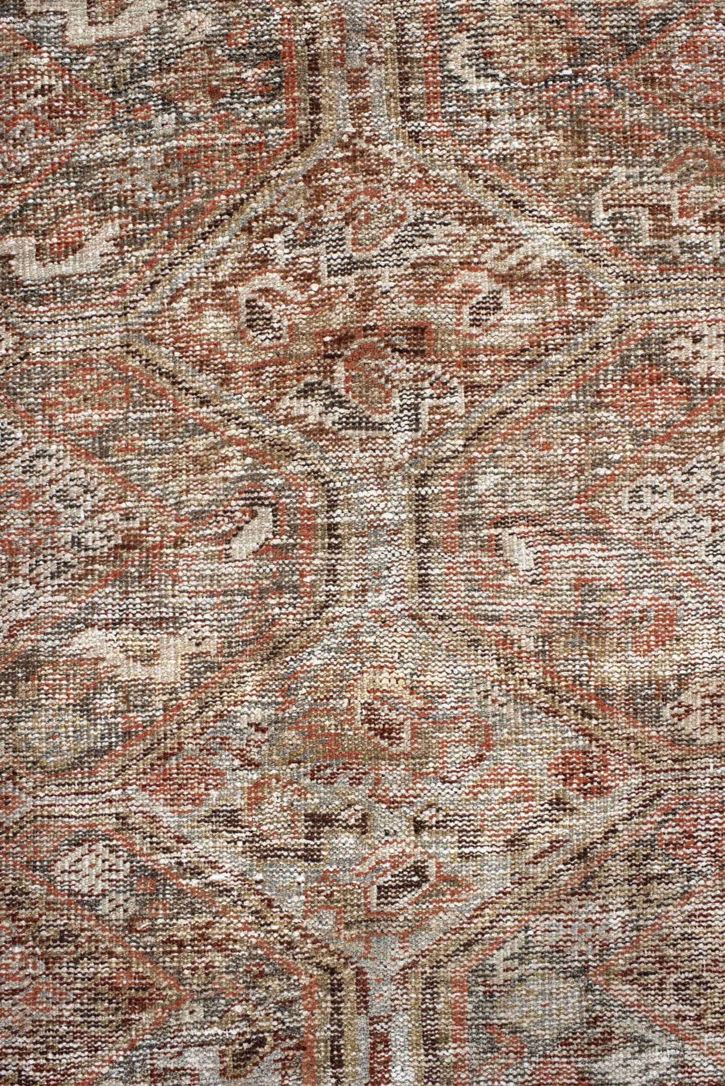 4' x 6' one-of-a-kind handmade antique Shiraz small size rug. Color palette: ivory, taupe, rust, brown, camel, charcoal
