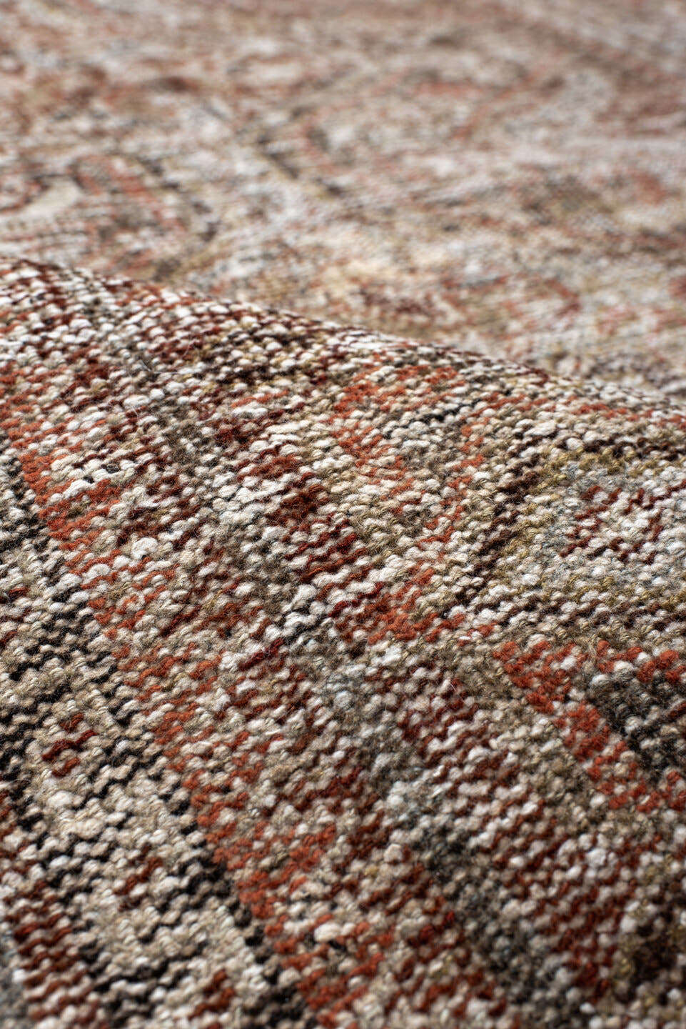 4' x 6' one-of-a-kind handmade antique Shiraz small size rug. Color palette: ivory, taupe, rust, brown, camel, charcoal