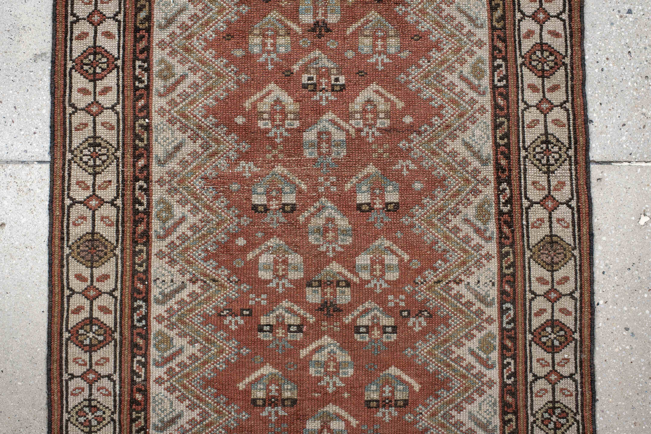 2' x 10' one-of-a-kind handmade vintage Malayer runner rug. Color palette: black, brown, gray