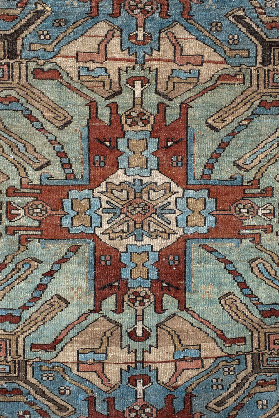 3' x 10' one-of-a-kind handmade vintage Sarab runner rug. Color palette: sky blue, ivory, rust, brown, taupe, charcoal