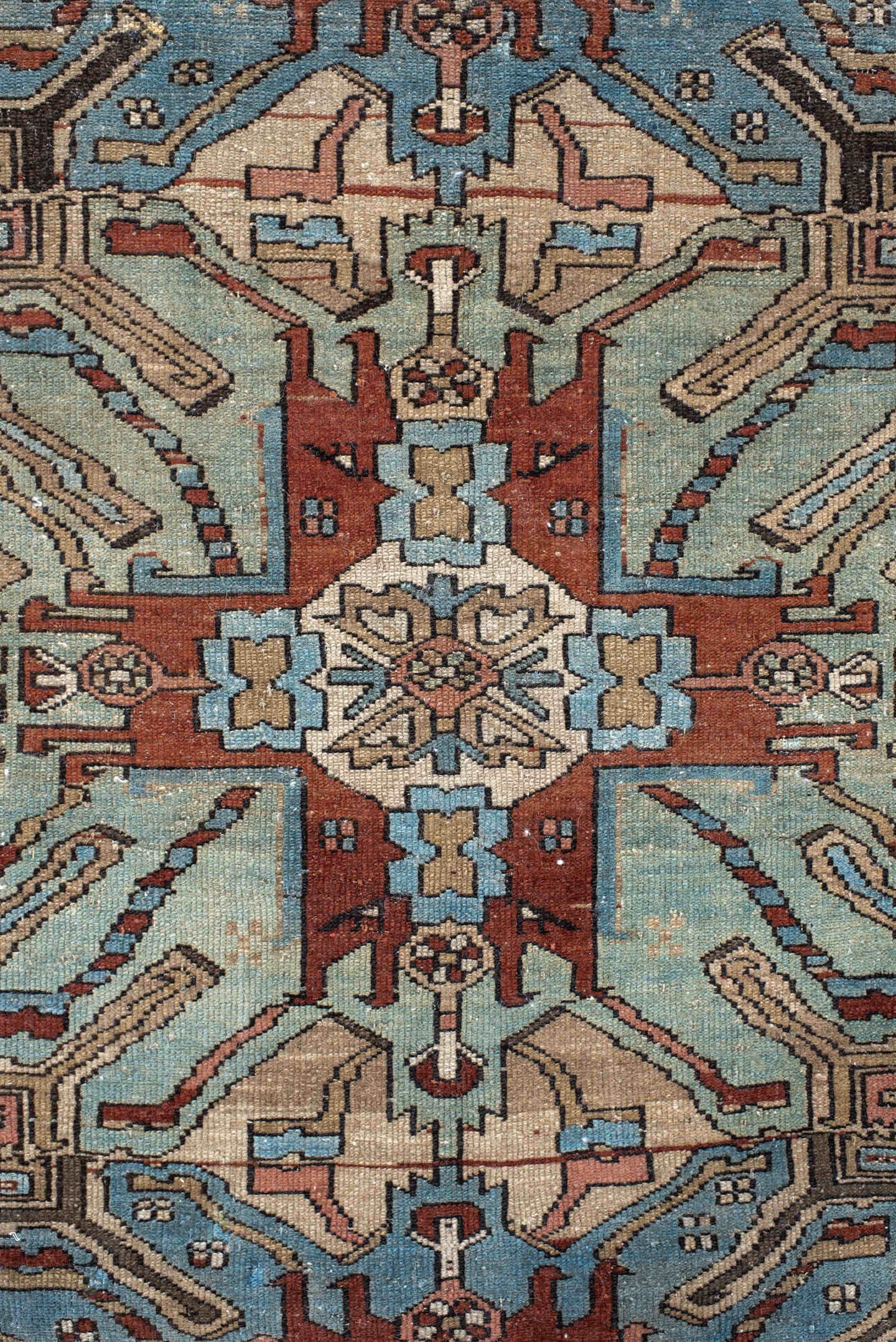 3' x 10' one-of-a-kind handmade vintage Sarab runner rug. Color palette: sky blue, ivory, rust, brown, taupe, charcoal