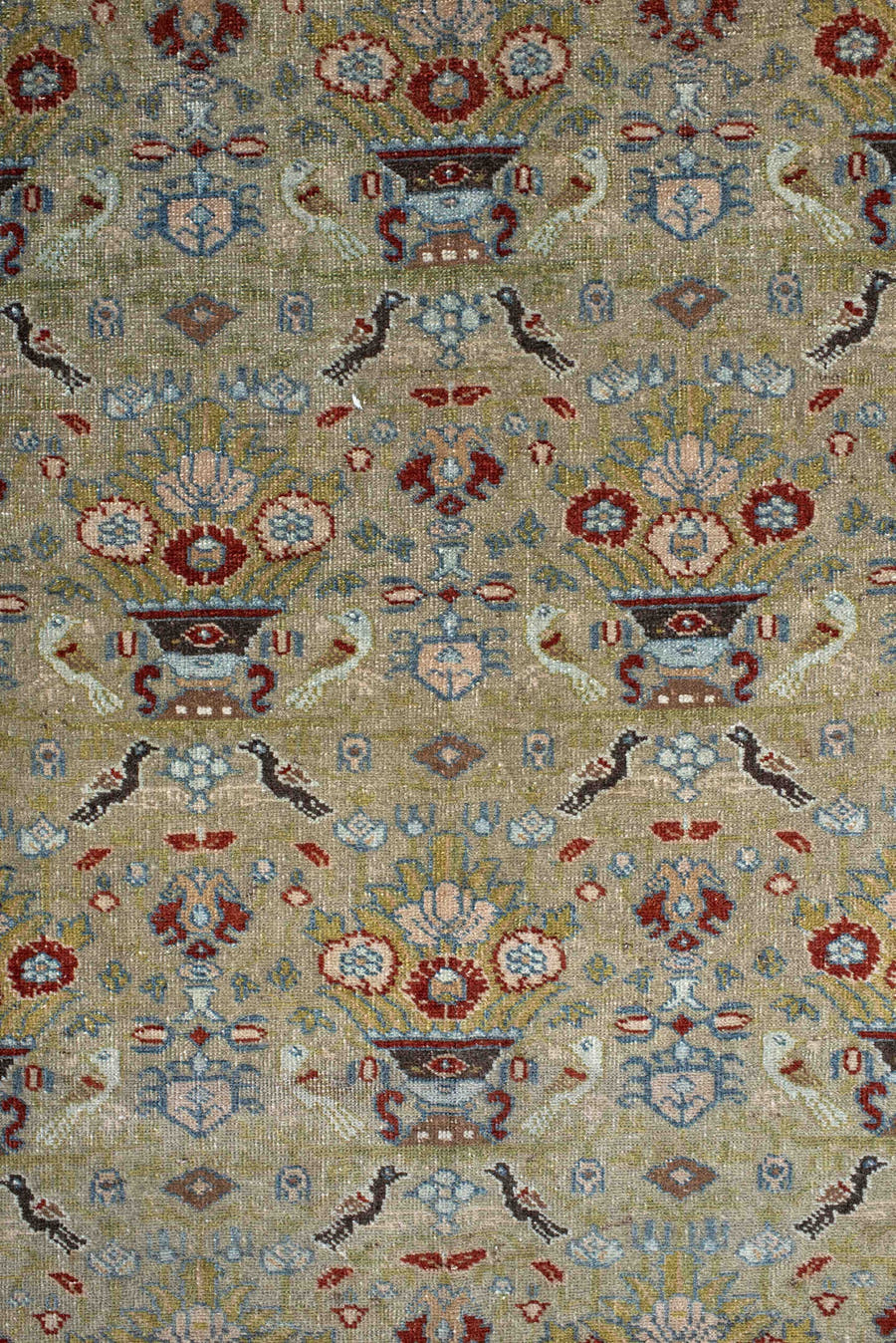 2' x 14' one-of-a-kind handmade vintage Senne runner rug. Color palette: ivory, rust, sage, light blue, taupe, brown