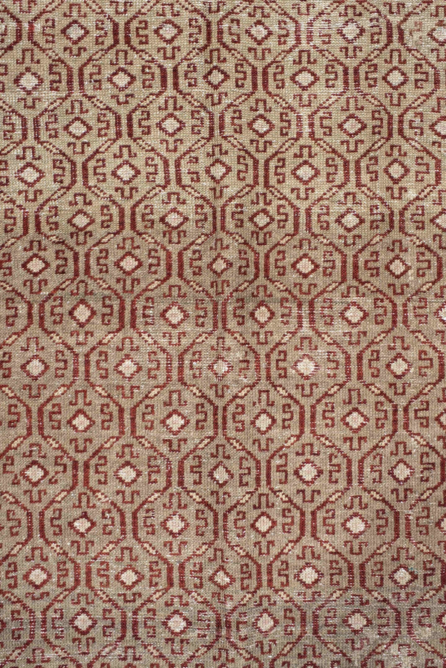 4' x 7' one-of-a-kind handmade vintage Anatolian rug. Color palette: ivory, rust, rose, taupe, brown, terracotta, pink, red