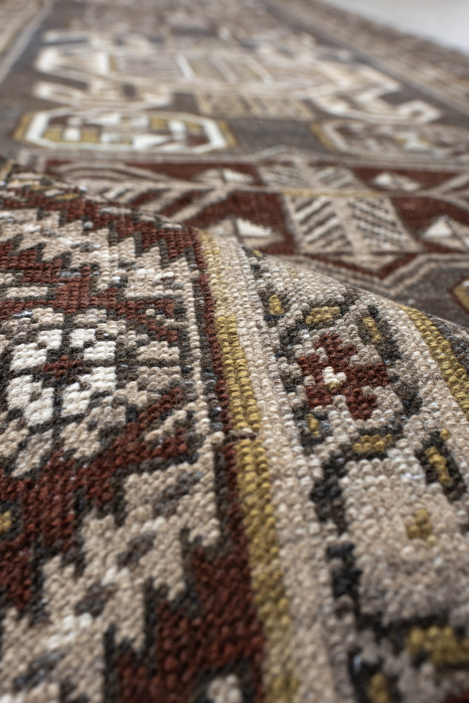 3' x 14' one-of-a-kind handmade vintage NW Persian runner rug. Color palette: black, brown, gainsboro, gray, light gray