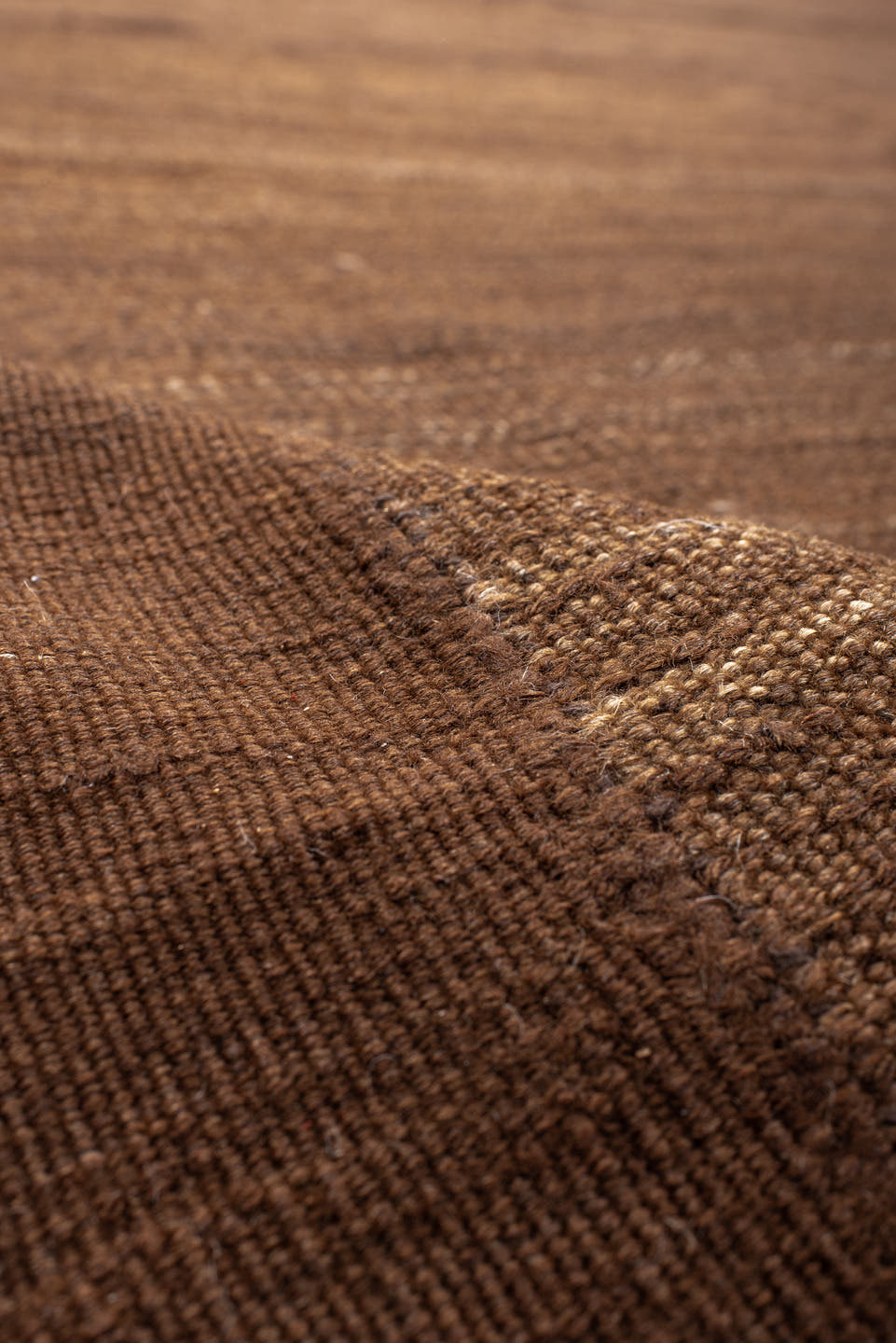 11' x 12' one-of-a-kind handmade vintage Kilim oversize rug. Color palette: brown, camel, taupe, walnut, beige, gray