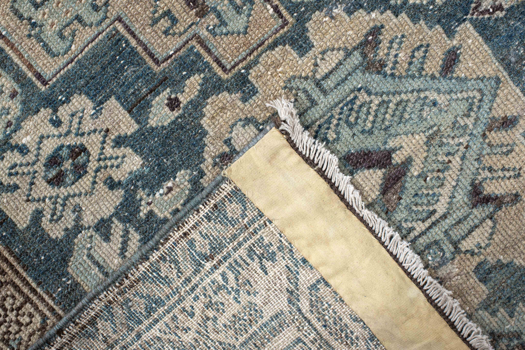 2' x 16' one-of-a-kind handmade vintage Malayer runner rug. Color palette: black, blue, brown, charcoal, dark gray, dim gray