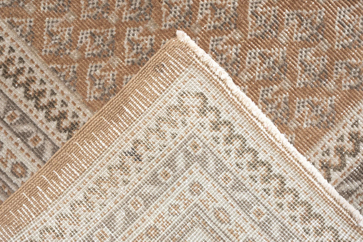 12' x 15' one-of-a-kind handmade antique Mir oversize rug. Color palette: camel, ivory, muted rose, taupe, sienna, charcoal