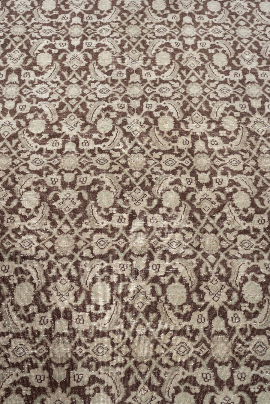 5' x 7' one-of-a-kind handmade antique Tabriz medium size rug. Color palette: ivory, taupe, warm brown, mushroom, beige