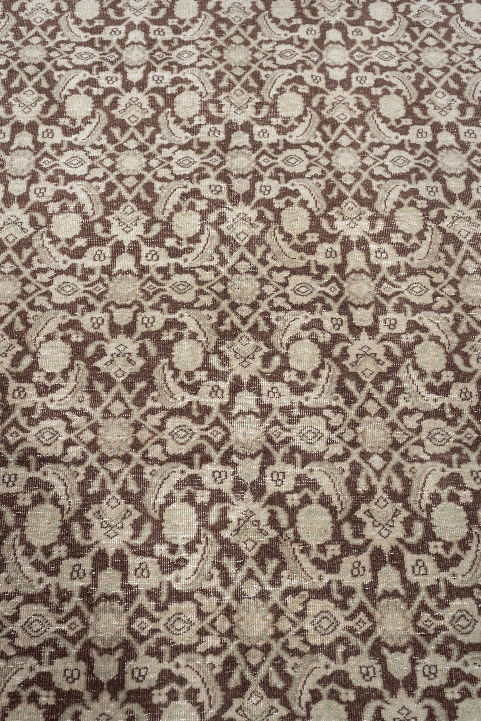 5' x 7' one-of-a-kind handmade antique Tabriz medium size rug. Color palette: ivory, taupe, warm brown, mushroom, beige