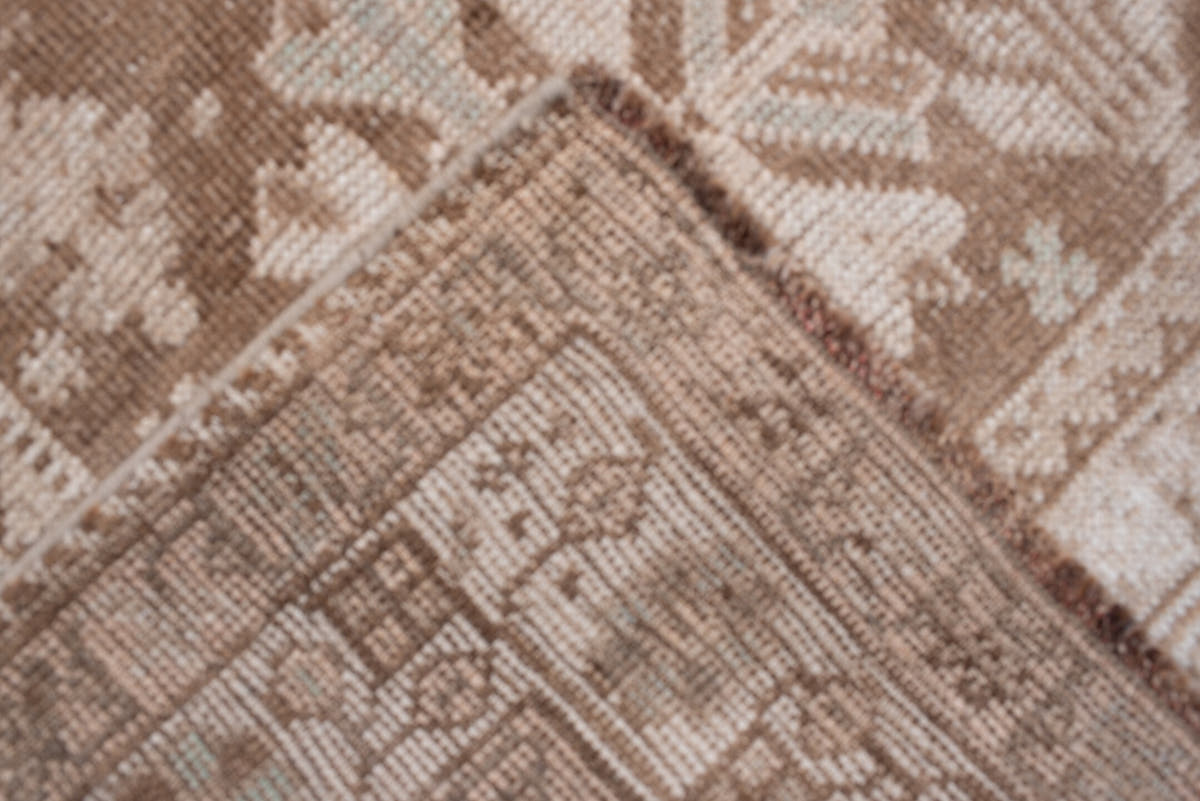 7' x 10' one-of-a-kind handmade antique Shhiraz large size rug. Color palette: ivory, taupe, camel, cocoa, sand, rose beige