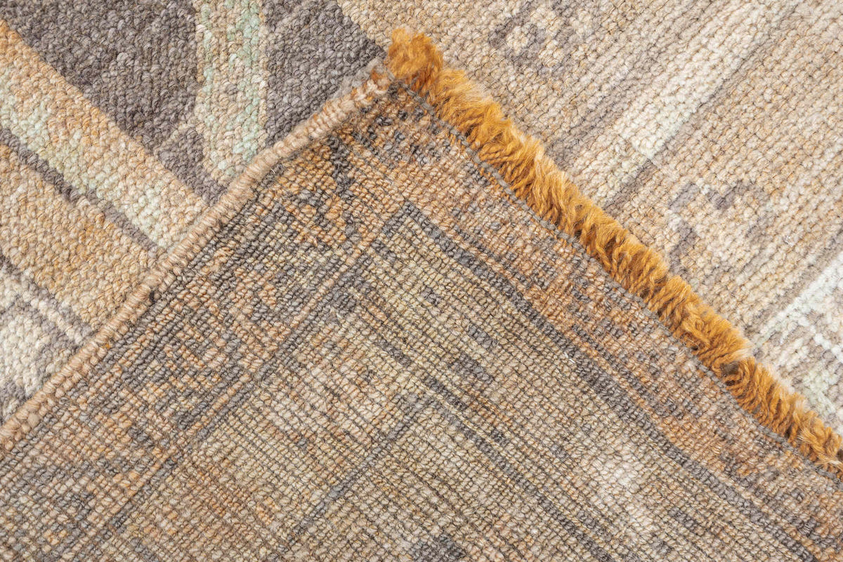 3' x 10' one-of-a-kind handmade antique Anatolian runner rug. Color palette: camel, ivory, taupe, charcoal, sage, terracotta