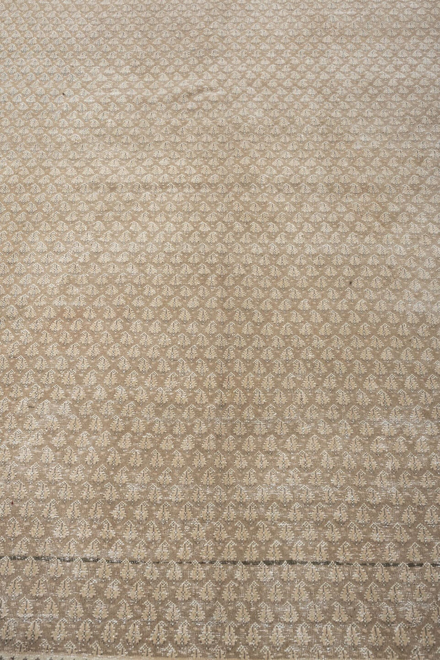 6' x 9' one-of-a-kind handmade antique Mir large size rug. Color palette: taupe, ivory, sand, beige, camel, soft brown