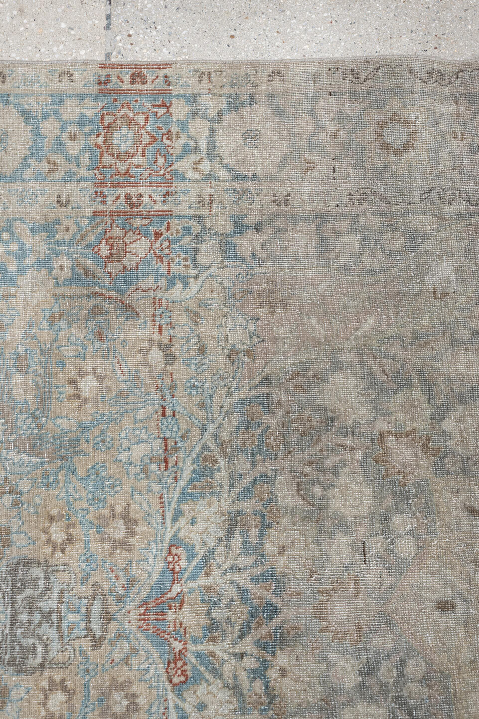 4' x 6' one-of-a-kind handmade antique Tabriz small size rug. Color palette: ivory, pale blue, taupe, beige, slate, camel