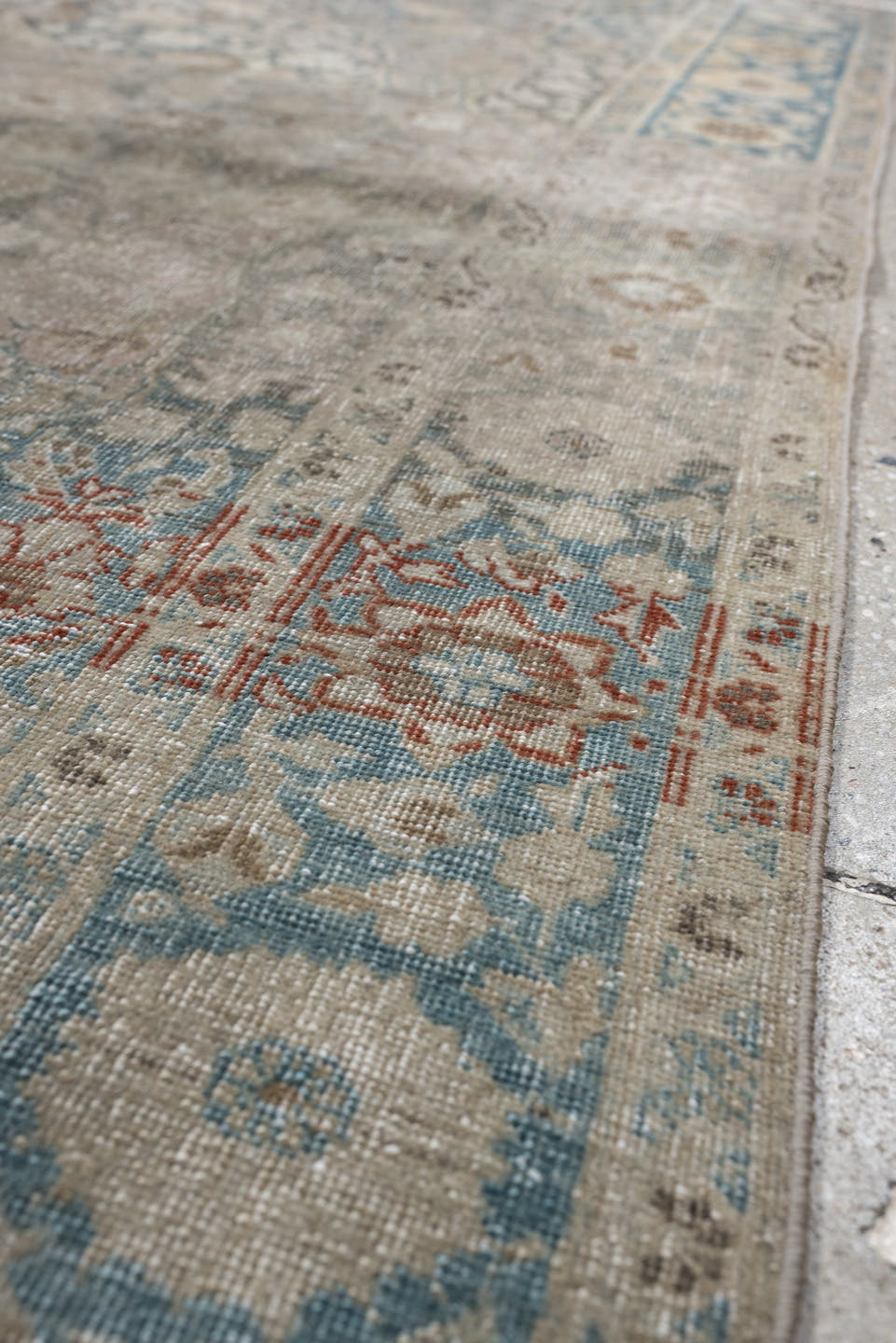 4' x 6' one-of-a-kind handmade antique Tabriz small size rug. Color palette: ivory, pale blue, taupe, beige, slate, camel