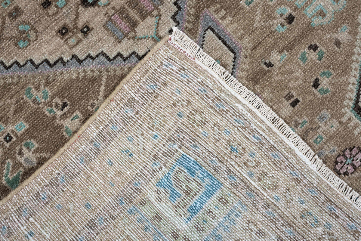 2' x 4' one-of-a-kind handmade antique Hamadan small size rug. Color palette: camel, ivory, taupe, powder blue, aqua