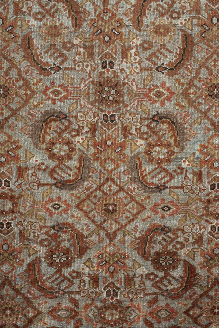 5' x 9' one-of-a-kind handmade vintage Malayer medium size rug. Color palette: ivory, camel, rust, brown, taupe, terracotta