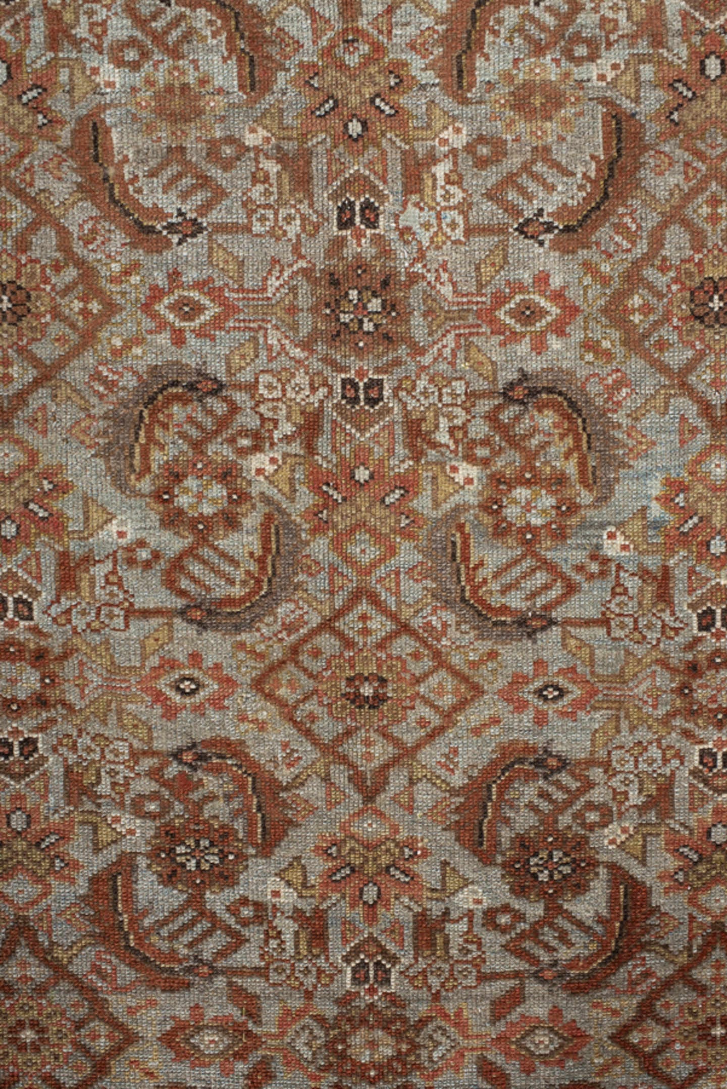 5' x 9' one-of-a-kind handmade vintage Malayer medium size rug. Color palette: ivory, camel, rust, brown, taupe, terracotta