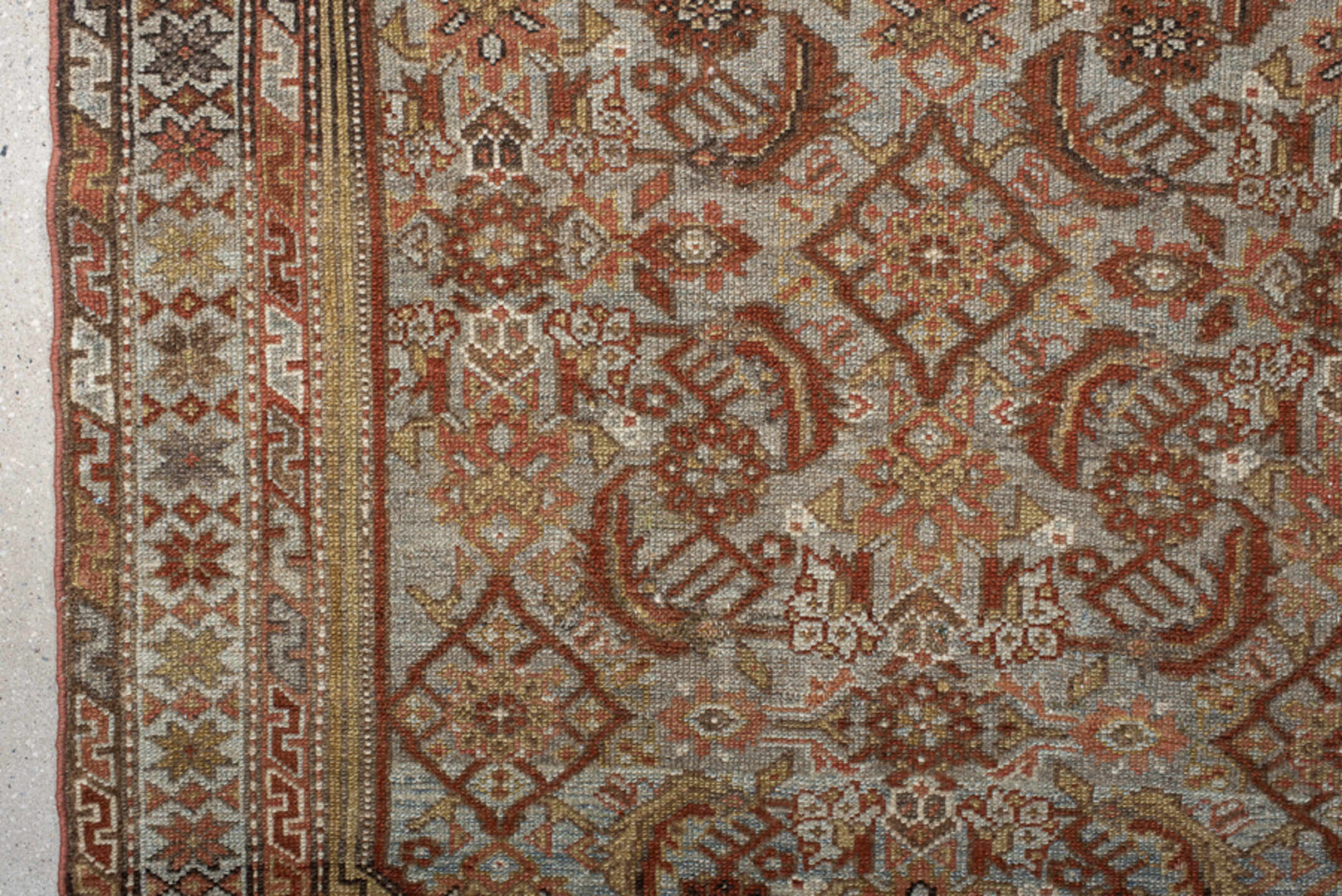 5' x 9' one-of-a-kind handmade vintage Malayer medium size rug. Color palette: ivory, camel, rust, brown, taupe, terracotta